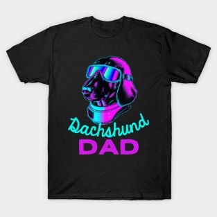 Dachshund Dad Synthwave Dog Owner Wiener Dog Dog Father T-Shirt